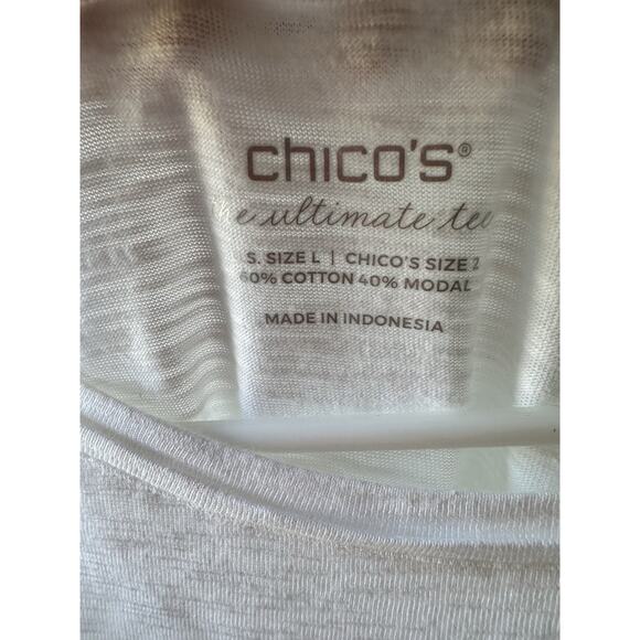 CHICOS Ultimate Tee White V Neck 3/4 Sleeve Cotton Modal High Low Large 2 - Picture 2 of 9